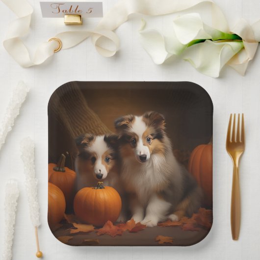 Shetland Sheepdog Welpe Autumn Delight Pumpen Pappteller (Hochzeit)