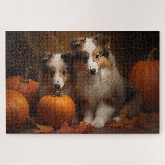 Shetland Sheepdog Welpe Autumn Delight Pumpen Puzzle (Horizontal)