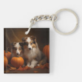 Shetland Sheepdog Welpe Autumn Delight Pumpen Schlüsselanhänger (Rückseite)