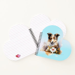 Shetland Sheepdog Welpe Haustier Wasserfarbe Blume Notizblock