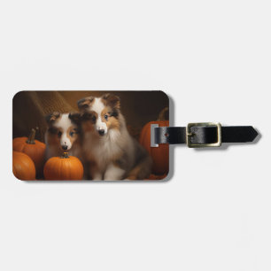 Shetland Sheepdog Welpe Herbstfreude Kürbis Gepäckanhänger