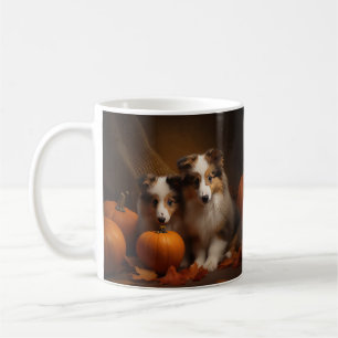 Shetland Sheepdog Welpe Herbstfreude Kürbis  Kaffeetasse