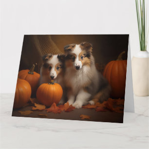 Shetland Sheepdog Welpe Herbstfreude Kürbis Karte