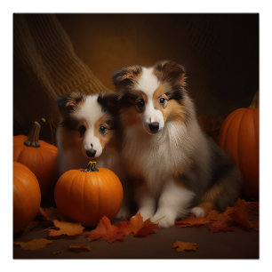 Shetland Sheepdog Welpe Herbstfreude Kürbis Poster