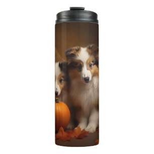 Shetland Sheepdog Welpe Herbstfreude Kürbis  Thermosbecher