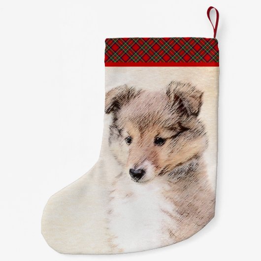 Shetland Sheepdog Welpenmalerei Original Hundekuns Kleiner Weihnachtsstrumpf (Rückseite)