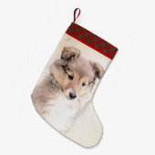 Shetland Sheepdog Welpenmalerei Original Hundekuns Kleiner Weihnachtsstrumpf (Vorderansicht (hängend))