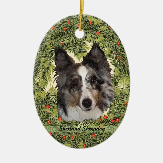 Shetland Sheepdog Wreath Keramikornament (Vorne)