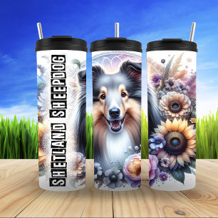 Shetland Sheepdog's Graustufen Bloom Thermosbecher
