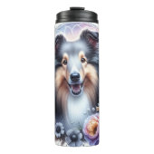 Shetland Sheepdog's Graustufen Bloom Thermosbecher (Vorderseite)
