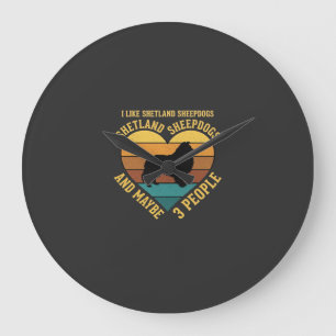 Shetland Sheepdogs Retro Herz Hundeliebhaber Große Wanduhr