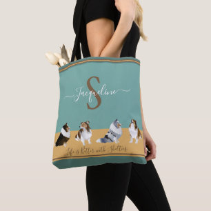 Shetland Sheepdogs, Schutzhütten auf Grün & Gelb Tasche