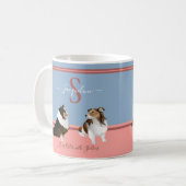 Shetland Sheepdogs, Shelties, auf Blue & Pink Kaffeetasse (Vorderseite Links)