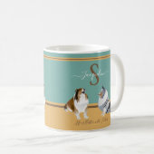 Shetland Sheepdogs, Shelties, on Green & Yellow Kaffeetasse (VorderseiteRechts)