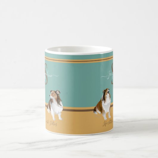 Shetland Sheepdogs, Shelties, on Green & Yellow Kaffeetasse (Mittel)