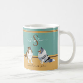Shetland Sheepdogs, Shelties, on Green & Yellow Kaffeetasse