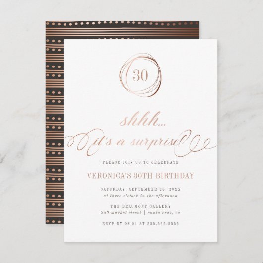 Shh.. Es ist ein überraschendes Rose Gold Überrasc Einladungspostkarte (Vorne/Hinten)