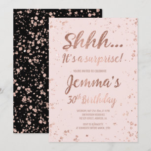 Shh Rose Gold Konfetti rot 30. Geburtstag Einladung