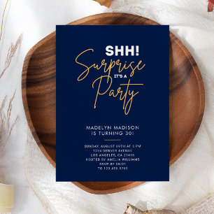 SHH! Überraschung Geburtstagsparty Navy Blue Elega Einladung