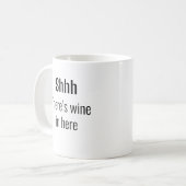shhh, hier ist Wein, der lustige Weinliebhaber ist Kaffeetasse (Vorderseite Links)
