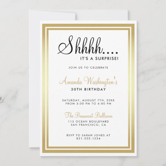 Shhh... Ich bin eine Überraschung! Elegant Gold Bi Einladung (Vorderseite)