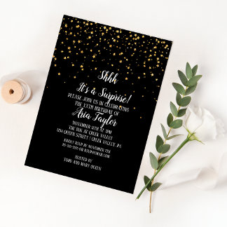 Shhh ist ein überraschender Gold Confetti auf Blac Einladung