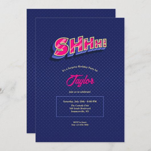 Shhhh Surprise Party Einladung (Vorne/Hinten)
