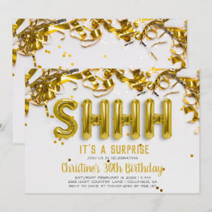 Shhhh Überraschung Party Einladung   Goldballons