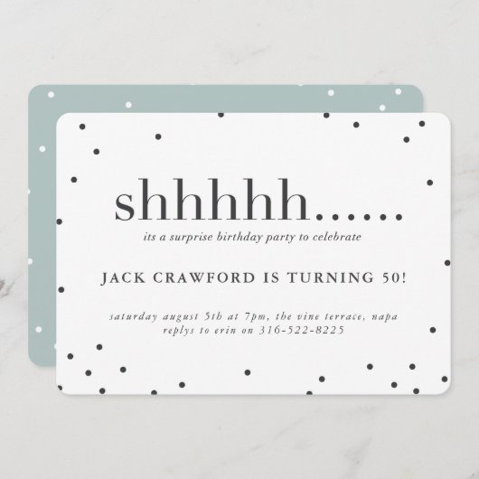 Shhhhh, Überraschungsgeburtstagsfeier Einladung (Vorne/Hinten)
