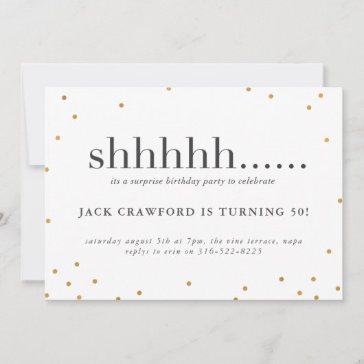 Shhhhh, Überraschungsgeburtstagsfeier Einladung (Vorderseite)