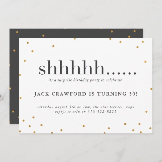 Shhhhh, Überraschungsgeburtstagsfeier Einladung (Vorne/Hinten)