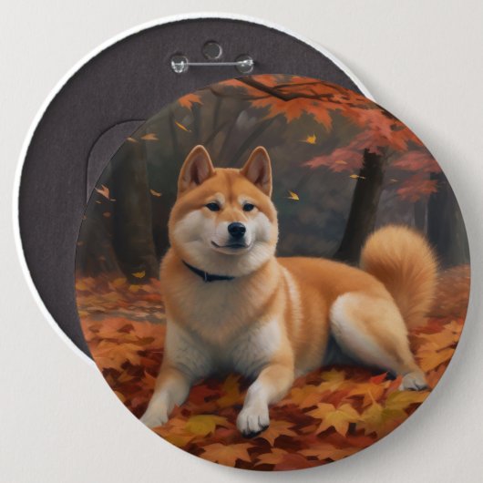 Shib Inu im Herbst Leaves Fall Inspiriert Button (Vorne & Hinten)