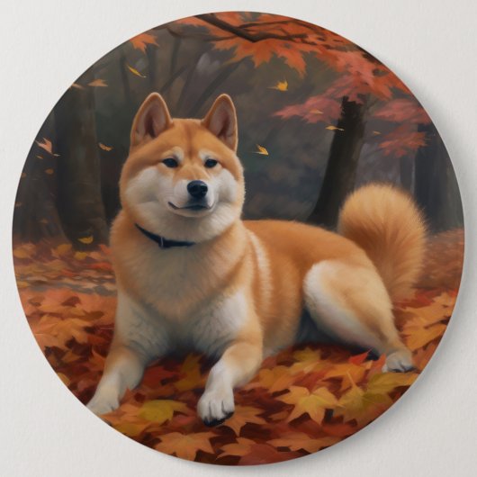Shib Inu im Herbst Leaves Fall Inspiriert Button (Vorderseite)