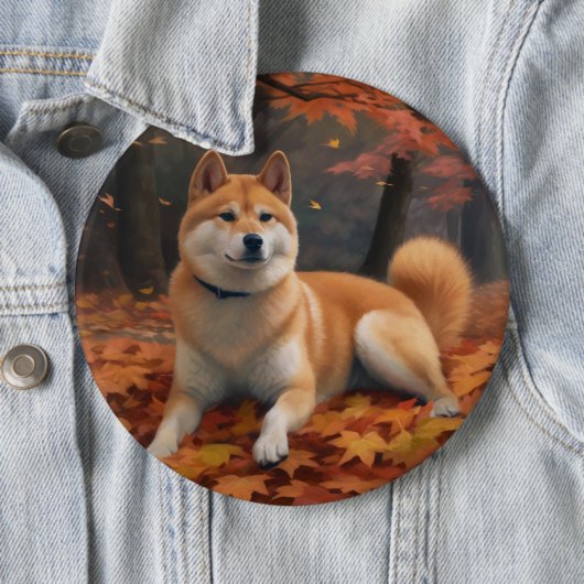 Shib Inu im Herbst Leaves Fall Inspiriert Button (Beispiel)