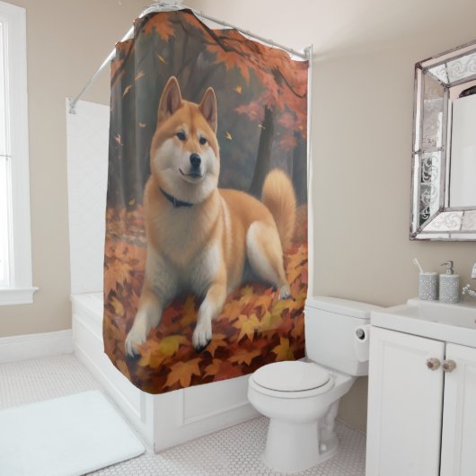 Shib Inu im Herbst Leaves Fall Inspiriert Duschvorhang (Beispiel)