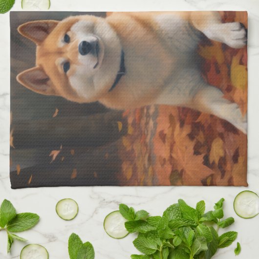 Shib Inu im Herbst Leaves Fall Inspiriert Geschirrtuch (Gefaltet)