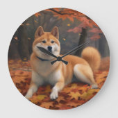 Shib Inu im Herbst Leaves Fall Inspiriert Große Wanduhr (Vorderseite)