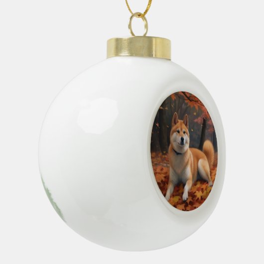 Shib Inu im Herbst Leaves Fall Inspiriert Keramik Kugel-Ornament (Links)