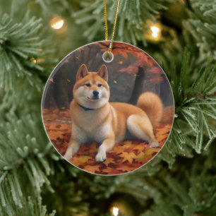 Shib Inu im Herbst Leaves Fall Inspiriert Keramik Ornament