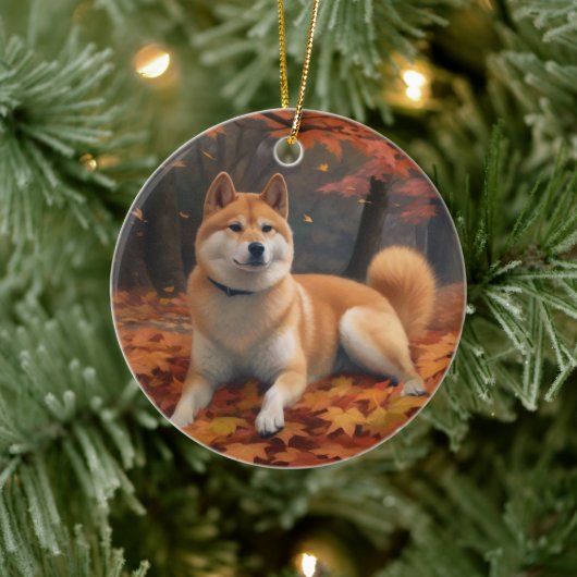 Shib Inu im Herbst Leaves Fall Inspiriert Keramik Ornament (Baum)