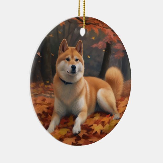 Shib Inu im Herbst Leaves Fall Inspiriert Keramik Ornament (Rechts)