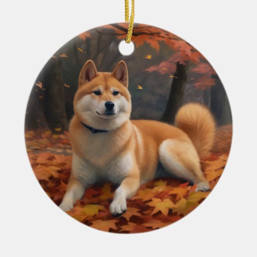 Shib Inu im Herbst Leaves Fall Inspiriert Keramik Ornament (Vorne)