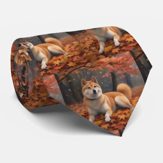 Shib Inu im Herbst Leaves Fall Inspiriert Krawatte (Gerollt)