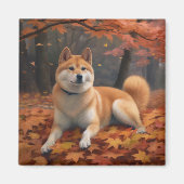 Shib Inu im Herbst Leaves Fall Inspiriert Magnet (Vorne)