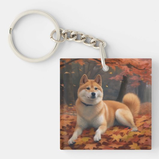Shib Inu im Herbst Leaves Fall Inspiriert Schlüsselanhänger (Vorderseite)