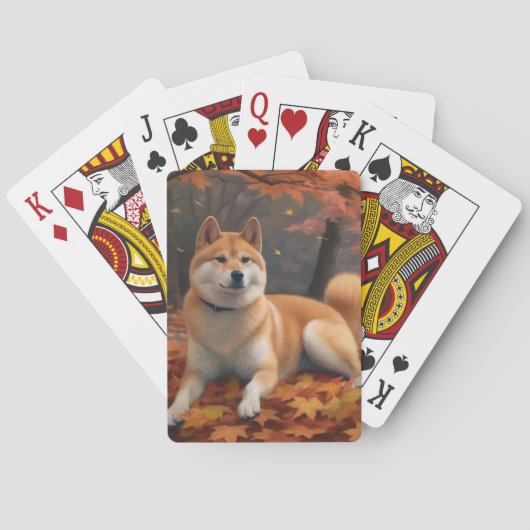 Shib Inu im Herbst Leaves Fall Inspiriert Spielkarten (Rückseite)