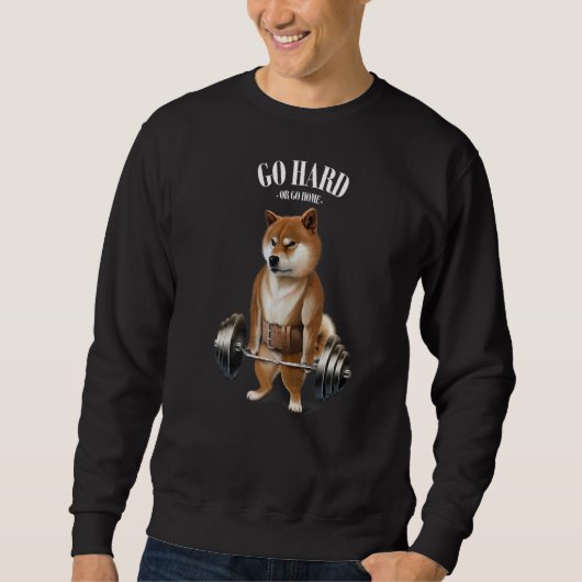Shiba Dog Muskeltraining mit Barbell Shrug Bar F Sweatshirt (Vorderseite)