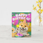 Shiba Happy Birthday Karte (Gelbe Blume)