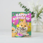 Shiba Happy Birthday Postcard Postkarte (Stehend Vorderseite)