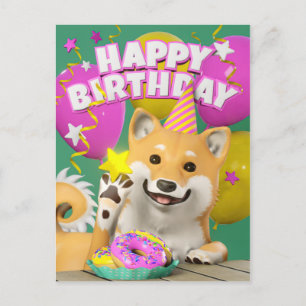 Shiba Happy Birthday Postcard Postkarte